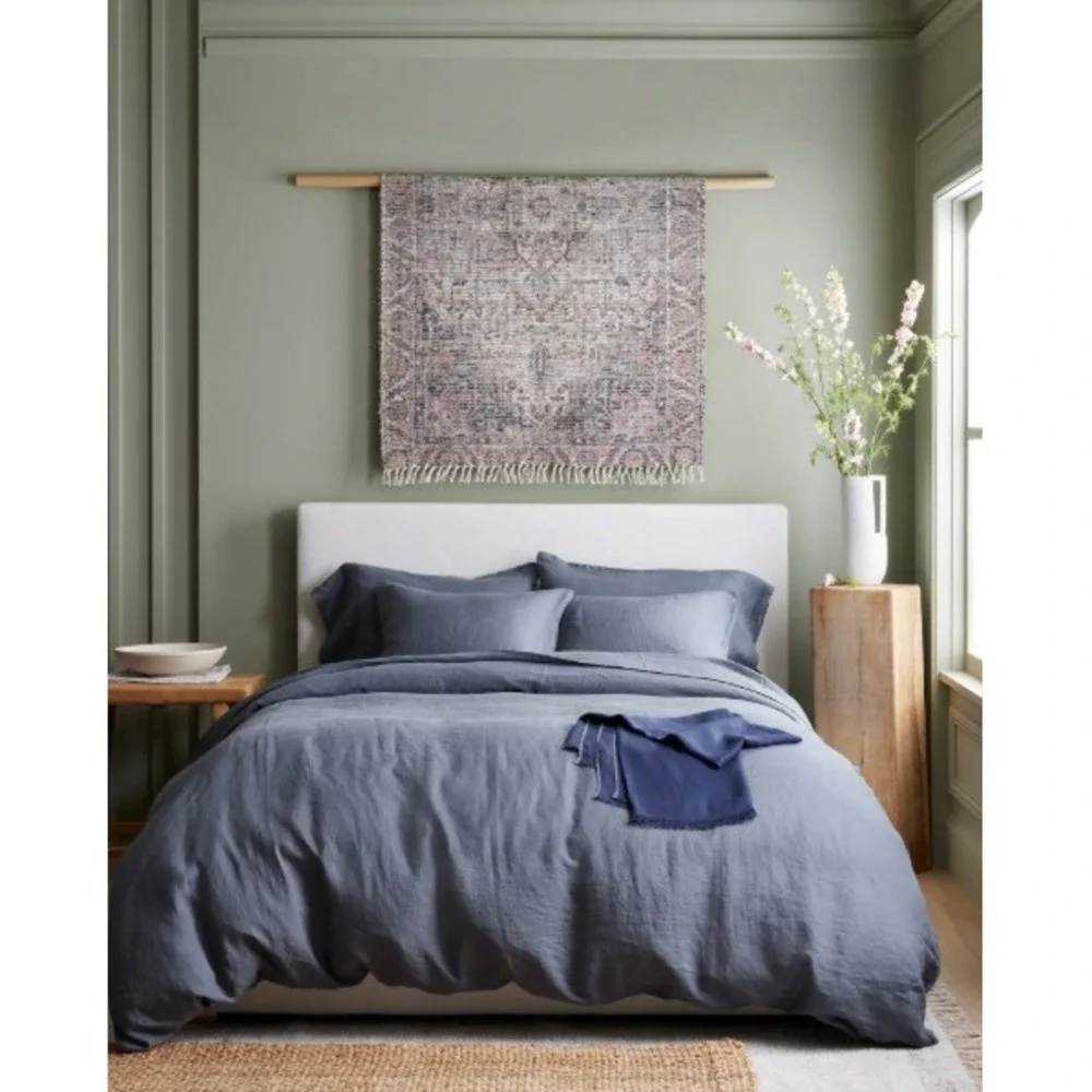 Quince European Linen Duvet Cover King Cal King Nightfall Blue Bedding